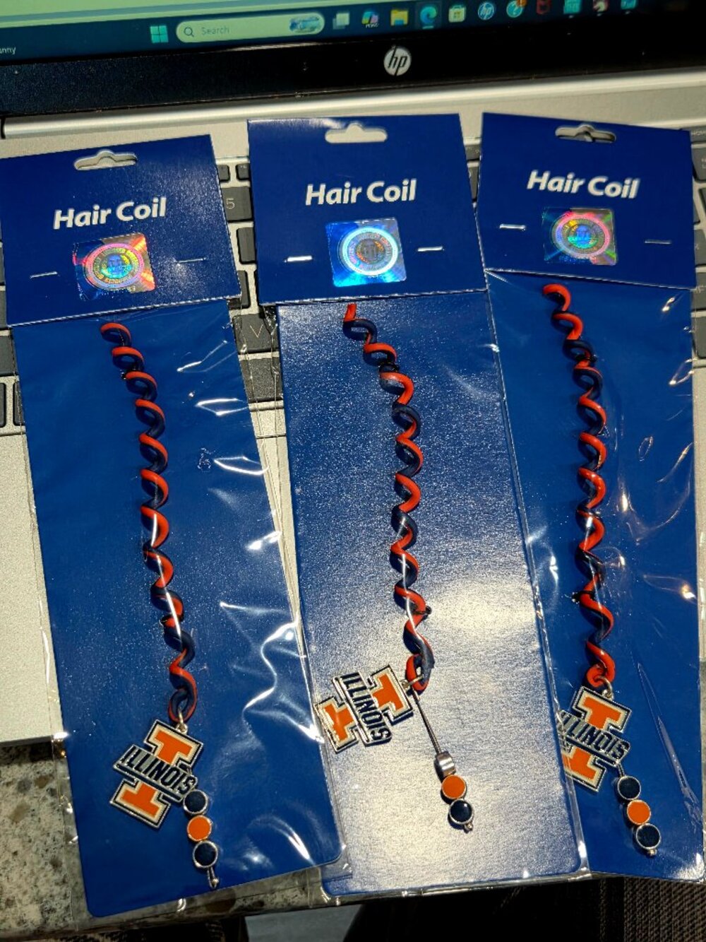 Illinois Illini 6" Hair Coil with Logo Charm – NCAA Licensed (Lot of 3)